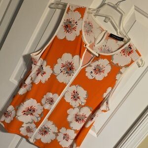 Ivanka Trump Orange and White Floral Tank Top